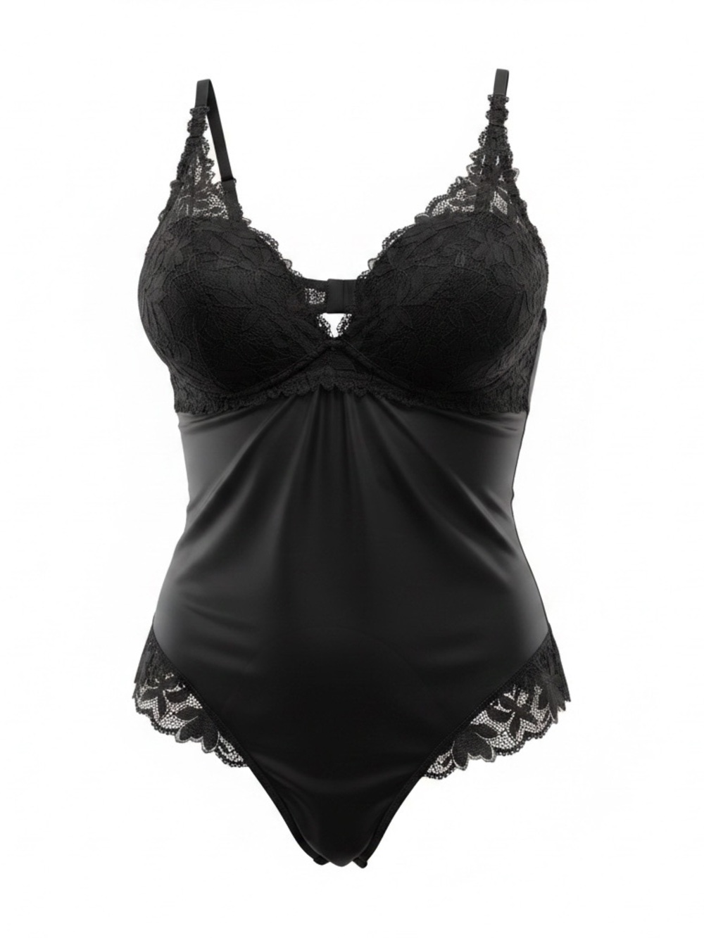 La Vie En Rose Black Lace-Trim Bodysuit